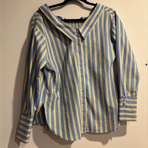 Jucy Judy Unique Oversized Striped Blue and Yellow Women's Blouse